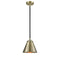 Appalachian Mini Pendant shown in the Black Antique Brass finish with a Antique Brass shade