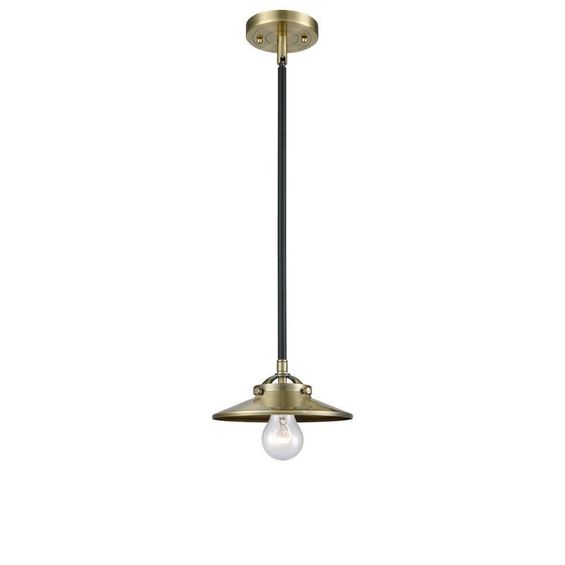 Railroad Mini Pendant shown in the Black Antique Brass finish with a Antique Brass shade