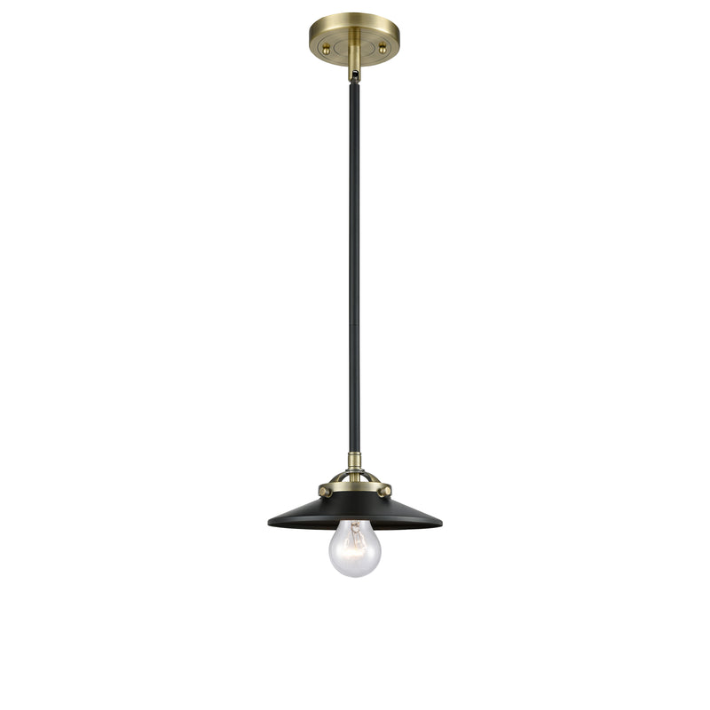 Railroad Mini Pendant shown in the Black Antique Brass finish with a Matte Black shade