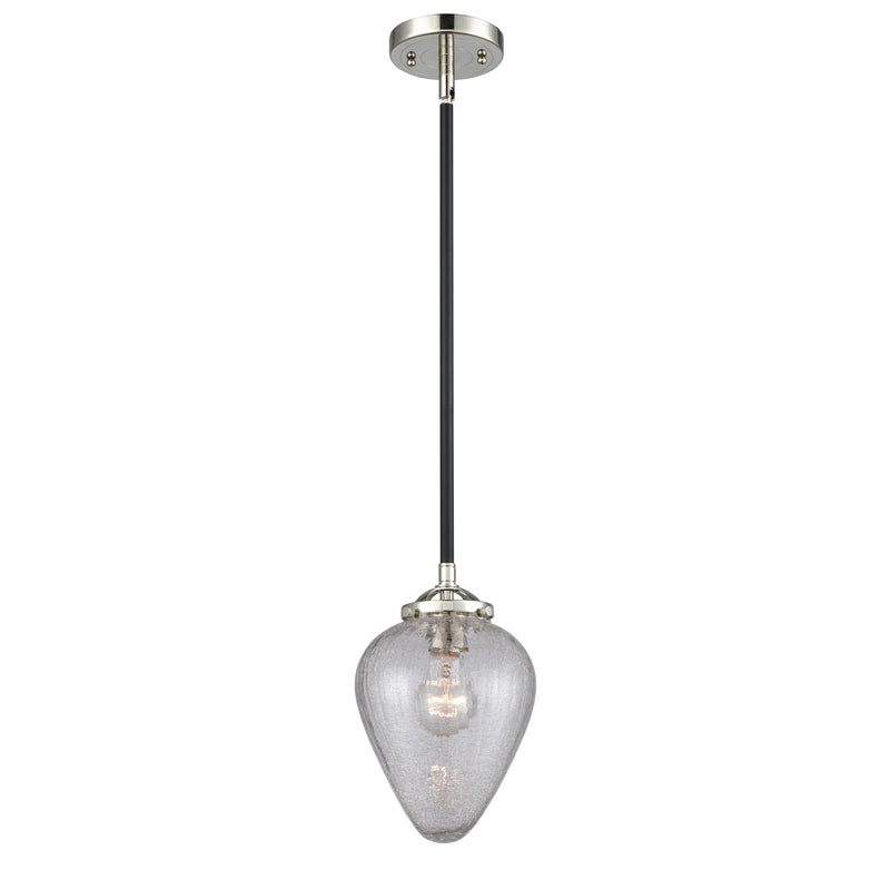 Geneseo Mini Pendant shown in the Black Polished Nickel finish with a Clear Crackled shade