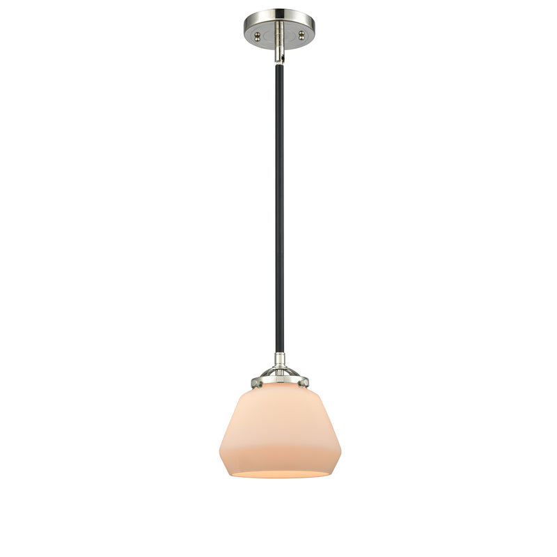 Fulton Mini Pendant shown in the Black Polished Nickel finish with a Matte White shade