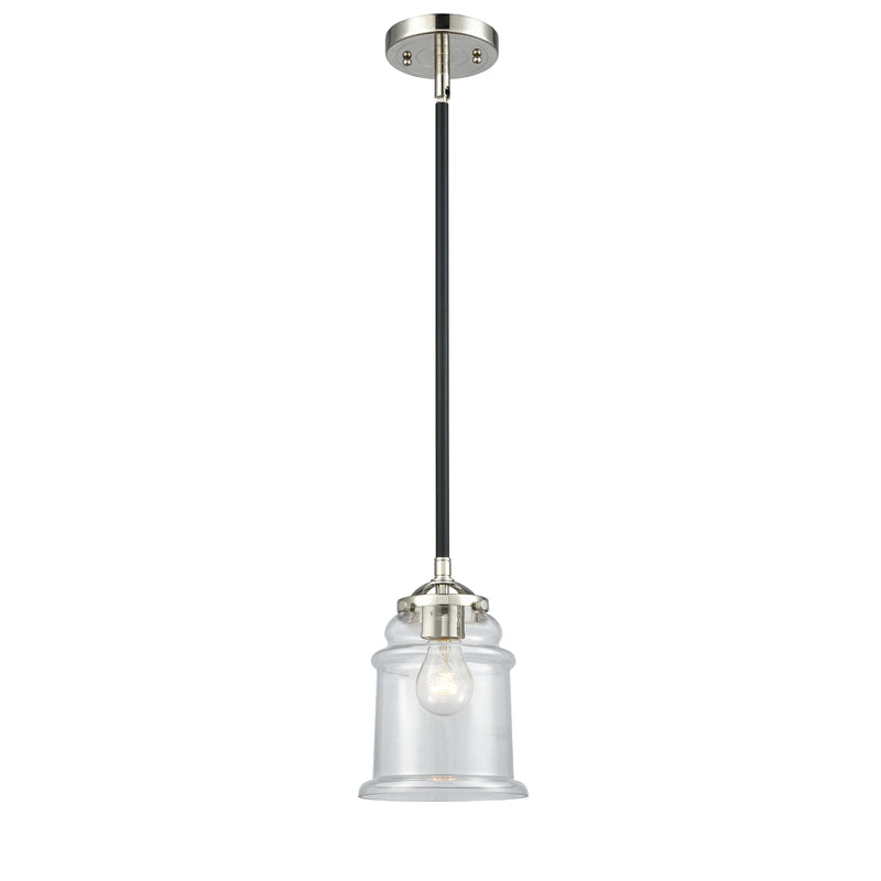 Canton Mini Pendant shown in the Black Polished Nickel finish with a Clear shade