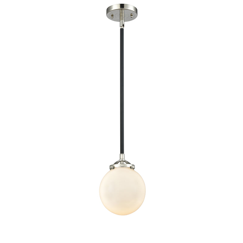 Beacon Mini Pendant shown in the Black Polished Nickel finish with a Matte White shade