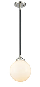 Innovations Lighting Beacon 1-100 watt 8 inch Black Polished Nickel Mini Pendant with Gloss White glass and Solid Brass Hang Straight Swivel 2841SBPNG2018