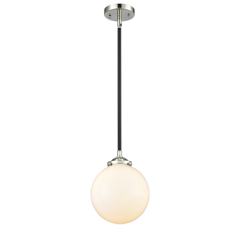 Beacon Mini Pendant shown in the Black Polished Nickel finish with a Matte White shade