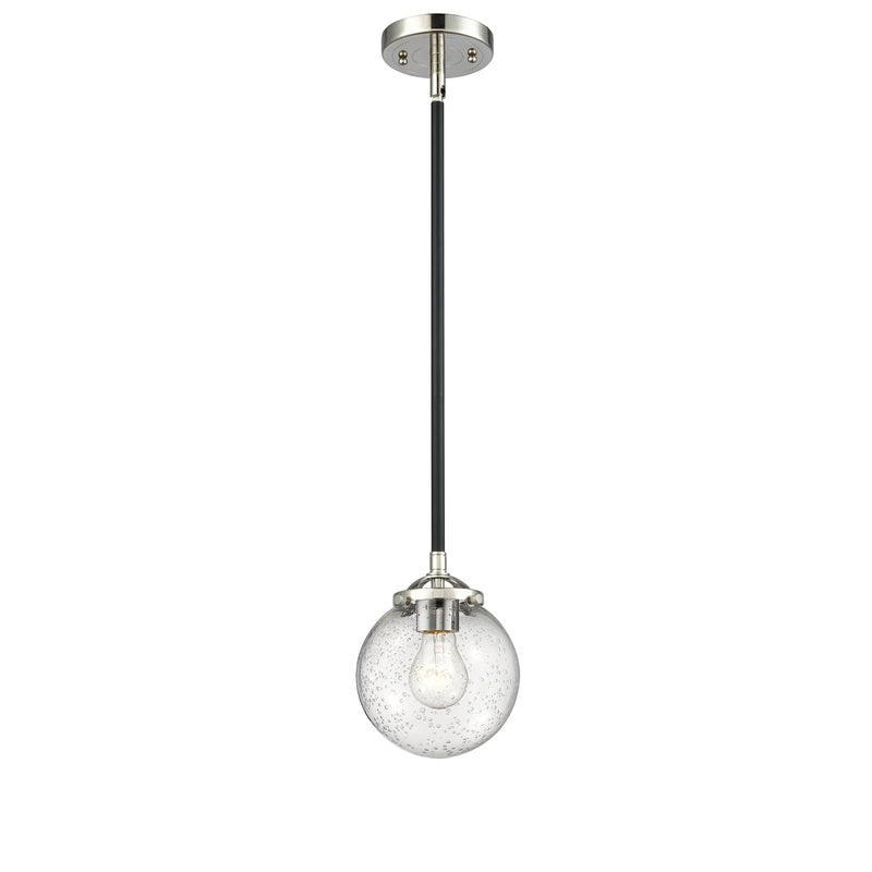 Beacon Mini Pendant shown in the Black Polished Nickel finish with a Seedy shade