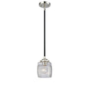 Colton Mini Pendant shown in the Black Polished Nickel finish with a Clear Halophane shade