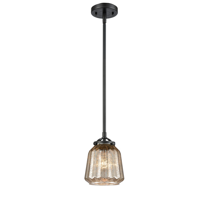 Chatham Mini Pendant shown in the Oil Rubbed Bronze finish with a Mercury shade