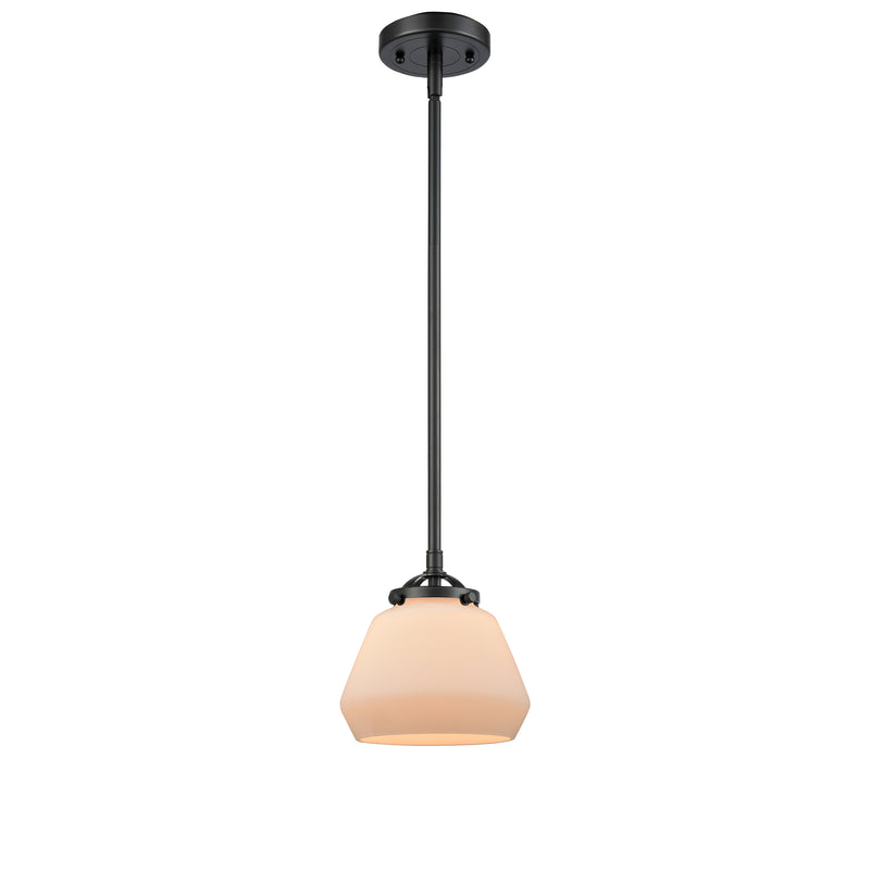 Fulton Mini Pendant shown in the Oil Rubbed Bronze finish with a Matte White shade