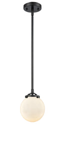 Innovations Lighting Beacon 1-80 watt 6 inch Oil Rubbed Bronze Mini Pendant with Gloss White glass and Solid Brass Hang Straight Swivel 2841SOBG2016