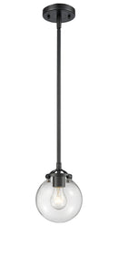 Innovations Lighting Beacon 1-80 watt 6 inch Oil Rubbed Bronze Mini Pendant with Clear glass and Solid Brass Hang Straight Swivel 2841SOBG2026