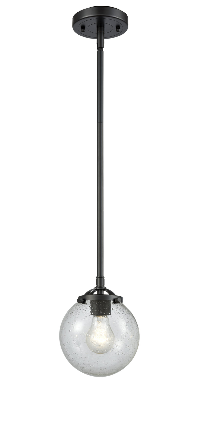 Innovations Lighting Beacon 1-80 watt 6 inch Oil Rubbed Bronze Mini Pendant with Seedy glass and Solid Brass Hang Straight Swivel 2841SOBG2046