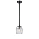 Colton Mini Pendant shown in the Oil Rubbed Bronze finish with a Clear Halophane shade