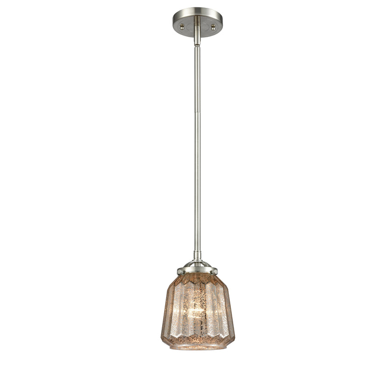 Chatham Mini Pendant shown in the Brushed Satin Nickel finish with a Mercury shade