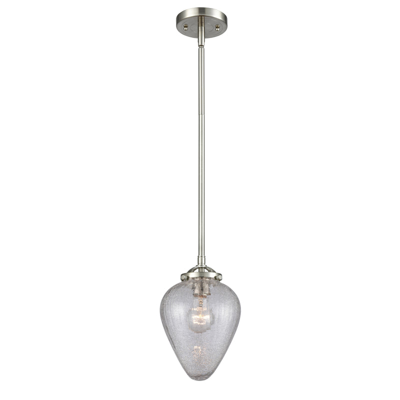 Geneseo Mini Pendant shown in the Brushed Satin Nickel finish with a Clear Crackled shade