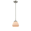 Fulton Mini Pendant shown in the Brushed Satin Nickel finish with a Matte White shade