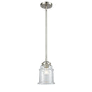 Canton Mini Pendant shown in the Brushed Satin Nickel finish with a Clear shade