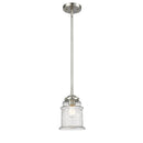 Canton Mini Pendant shown in the Brushed Satin Nickel finish with a Seedy shade