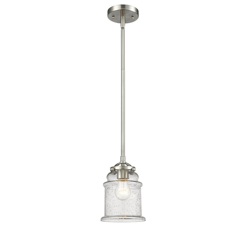 Canton Mini Pendant shown in the Brushed Satin Nickel finish with a Seedy shade