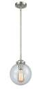 Innovations Lighting Beacon 1-100 watt 8 inch Brushed Satin Nickel Mini Pendant with Clear glass and Solid Brass Hang Straight Swivel 2841SSNG2028