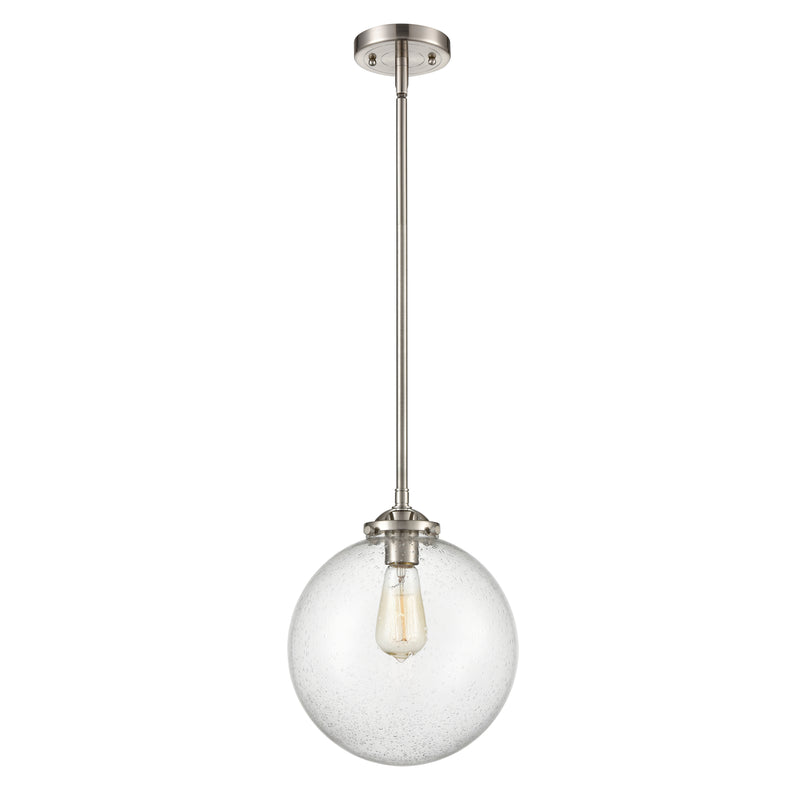 Beacon Mini Pendant shown in the Brushed Satin Nickel finish with a Seedy shade