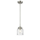 Bell Mini Pendant shown in the Brushed Satin Nickel finish with a Seedy shade