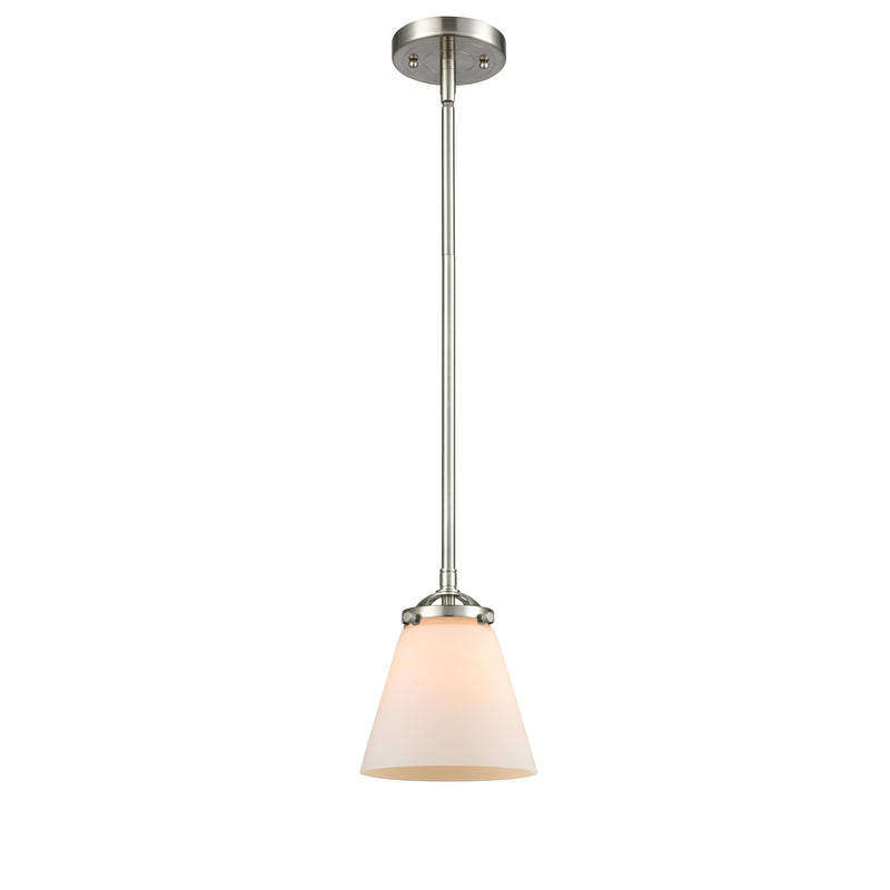 Cone Mini Pendant shown in the Brushed Satin Nickel finish with a Matte White shade