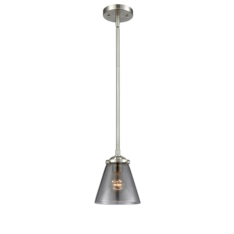 Cone Mini Pendant shown in the Brushed Satin Nickel finish with a Plated Smoke shade