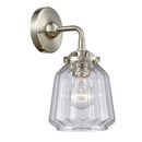 Chatham Sconce shown in the Brushed Satin Nickel finish with a Clear shade