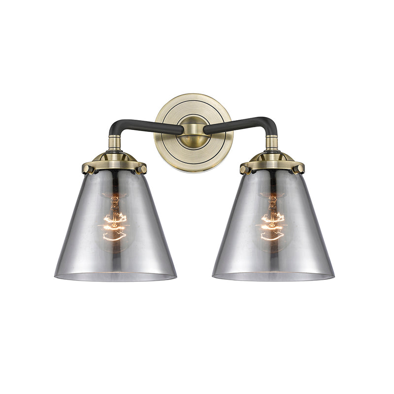 Cone Bath Vanity Light shown in the Black Antique Brass finish with a Plated Smoke shade