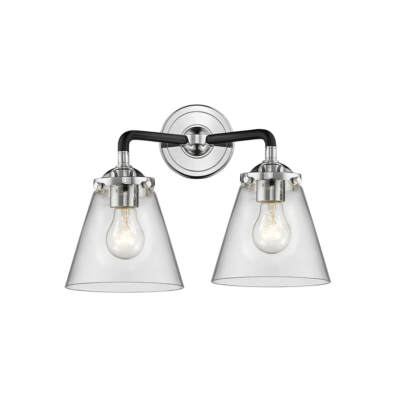 Cone Bath Vanity Light shown in the Black Polished Nickel finish with a Clear shade