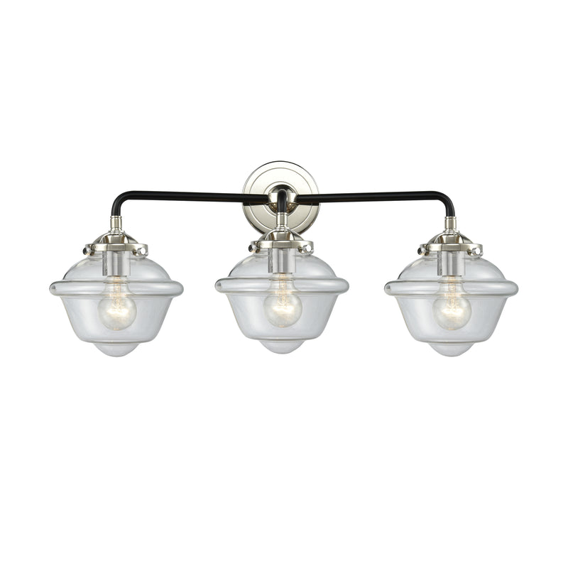 Oxford Bath Vanity Light shown in the Black Polished Nickel finish with a Clear shade