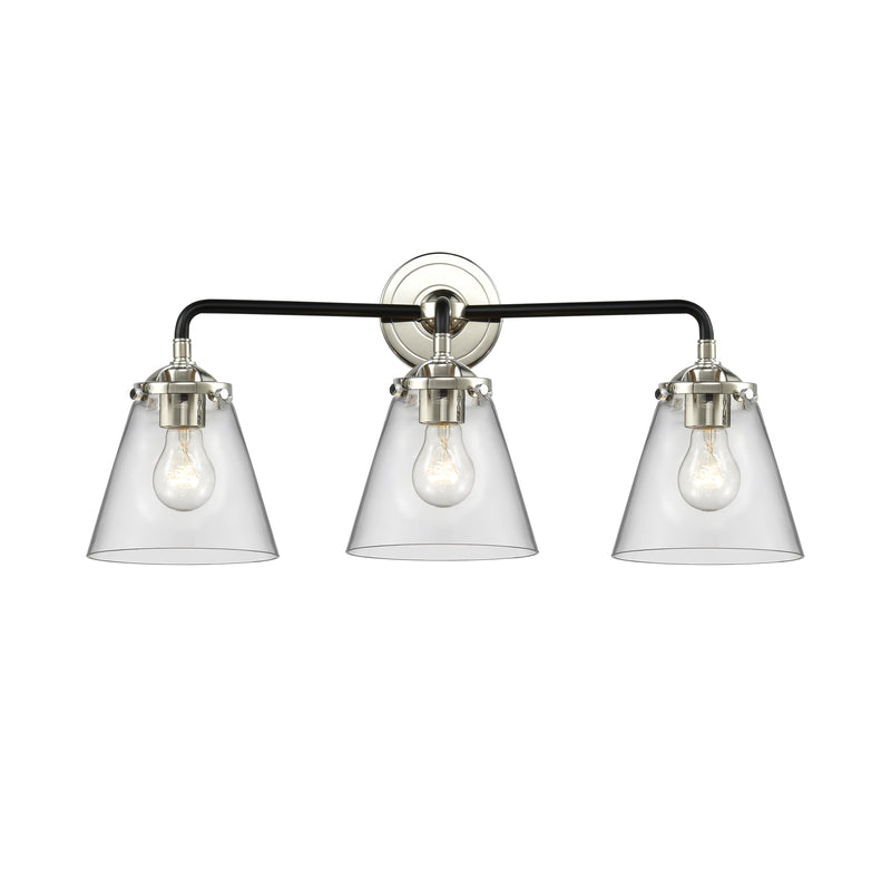 Cone Bath Vanity Light shown in the Black Polished Nickel finish with a Clear shade