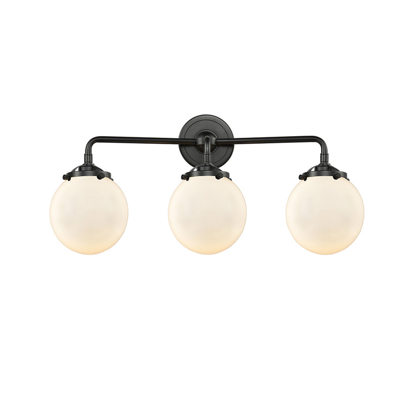 Beacon Bath Vanity Light shown in the Oil Rubbed Bronze finish with a Matte White shade