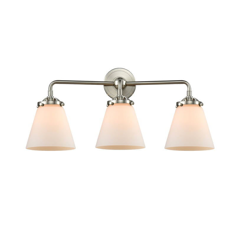 Cone Bath Vanity Light shown in the Brushed Satin Nickel finish with a Matte White shade