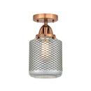 Stanton Semi-Flush Mount shown in the Antique Copper finish with a Clear Wire Mesh shade