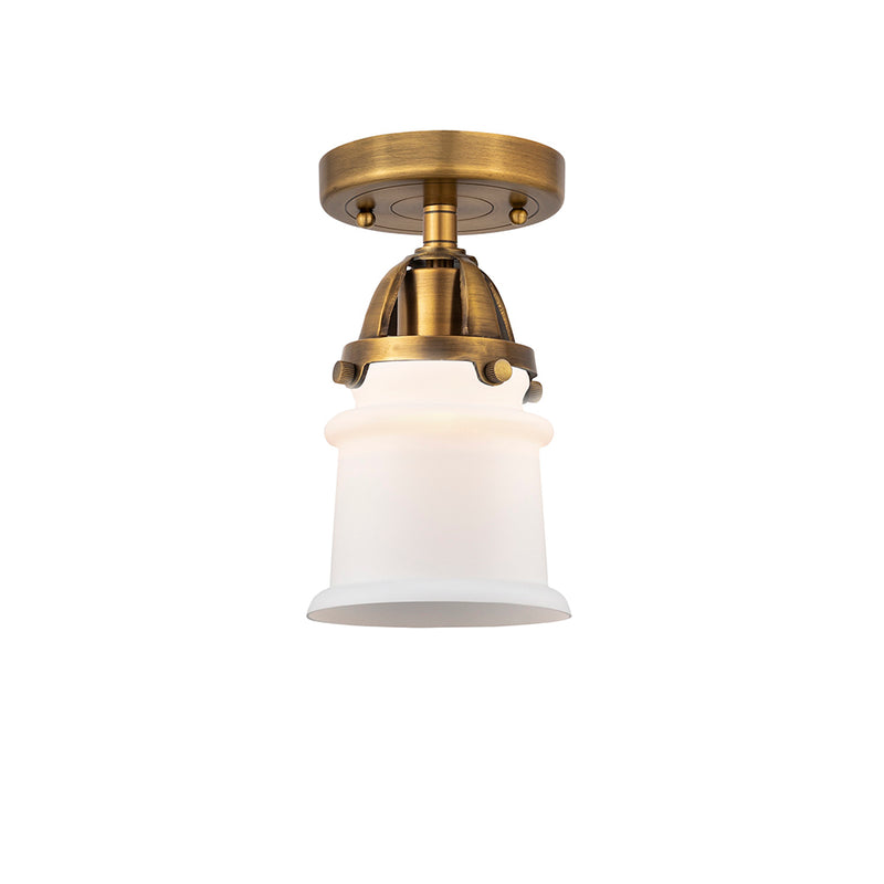 Canton Semi-Flush Mount shown in the Brushed Brass finish with a Matte White shade