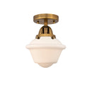 Oxford Semi-Flush Mount shown in the Brushed Brass finish with a Matte White shade