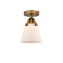 Cone Semi-Flush Mount shown in the Brushed Brass finish with a Matte White shade