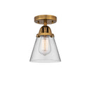 Cone Semi-Flush Mount shown in the Brushed Brass finish with a Clear shade