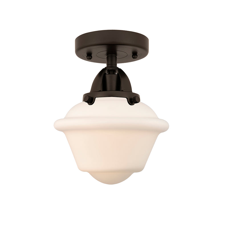 Oxford Semi-Flush Mount shown in the Oil Rubbed Bronze finish with a Matte White shade