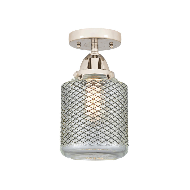 Stanton Semi-Flush Mount shown in the Polished Nickel finish with a Clear Wire Mesh shade