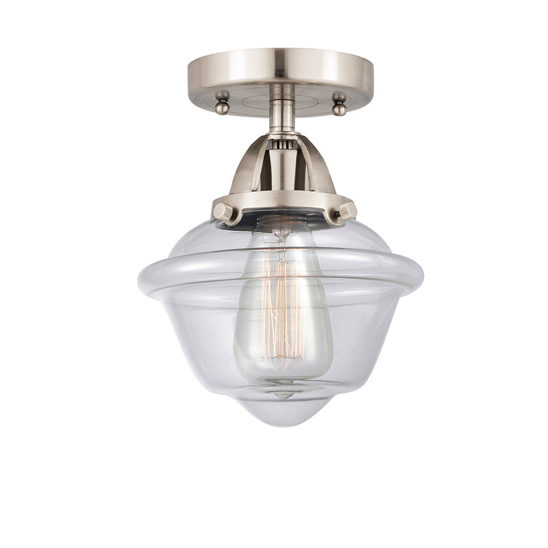 Oxford Semi-Flush Mount shown in the Brushed Satin Nickel finish with a Clear shade