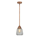 Chatham Mini Pendant shown in the Antique Copper finish with a Clear shade