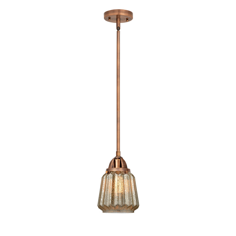 Chatham Mini Pendant shown in the Antique Copper finish with a Mercury shade