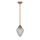 Geneseo Mini Pendant shown in the Antique Copper finish with a Clear Crackled shade