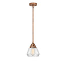 Fulton Mini Pendant shown in the Antique Copper finish with a Clear shade