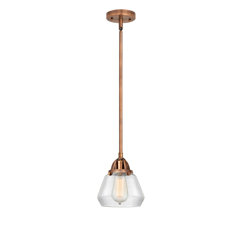 Fulton Mini Pendant shown in the Antique Copper finish with a Clear shade