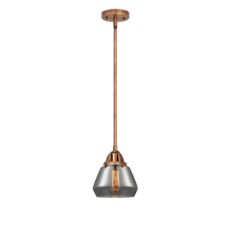 Fulton Mini Pendant shown in the Antique Copper finish with a Plated Smoke shade