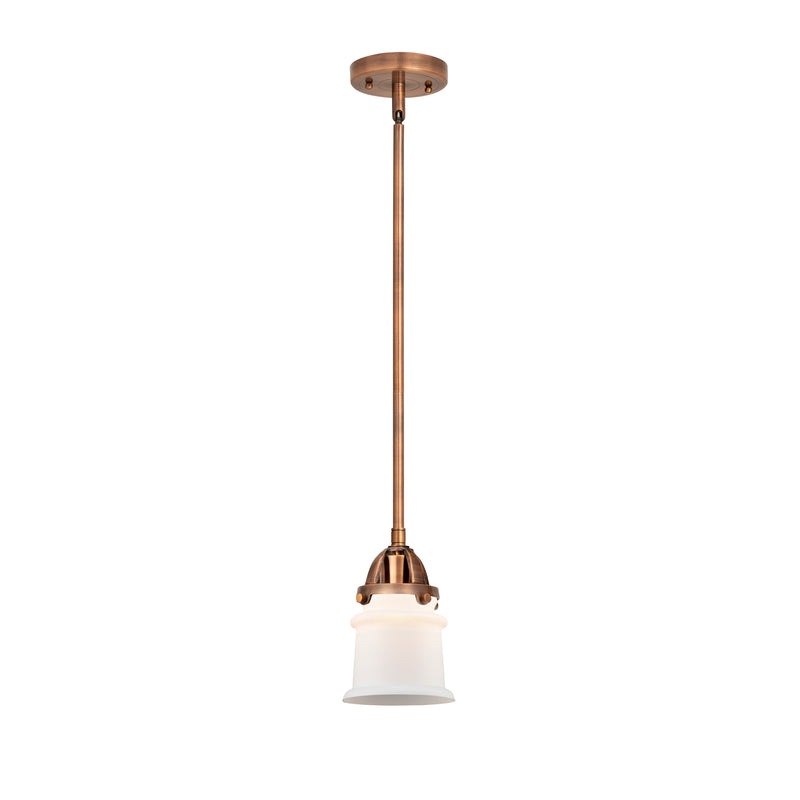 Canton Mini Pendant shown in the Antique Copper finish with a Matte White shade